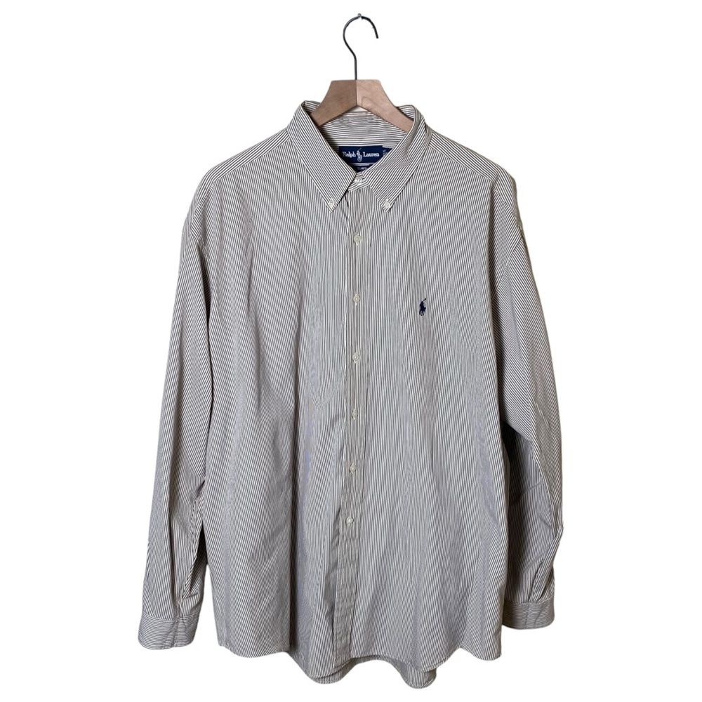 Ralph Lauren Men's Brown and White Striped Shirt, XXL